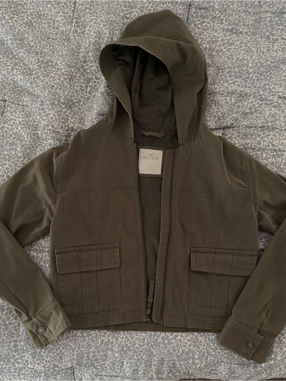 Hollister Juniors Olive Green Hooded Utility Jacket